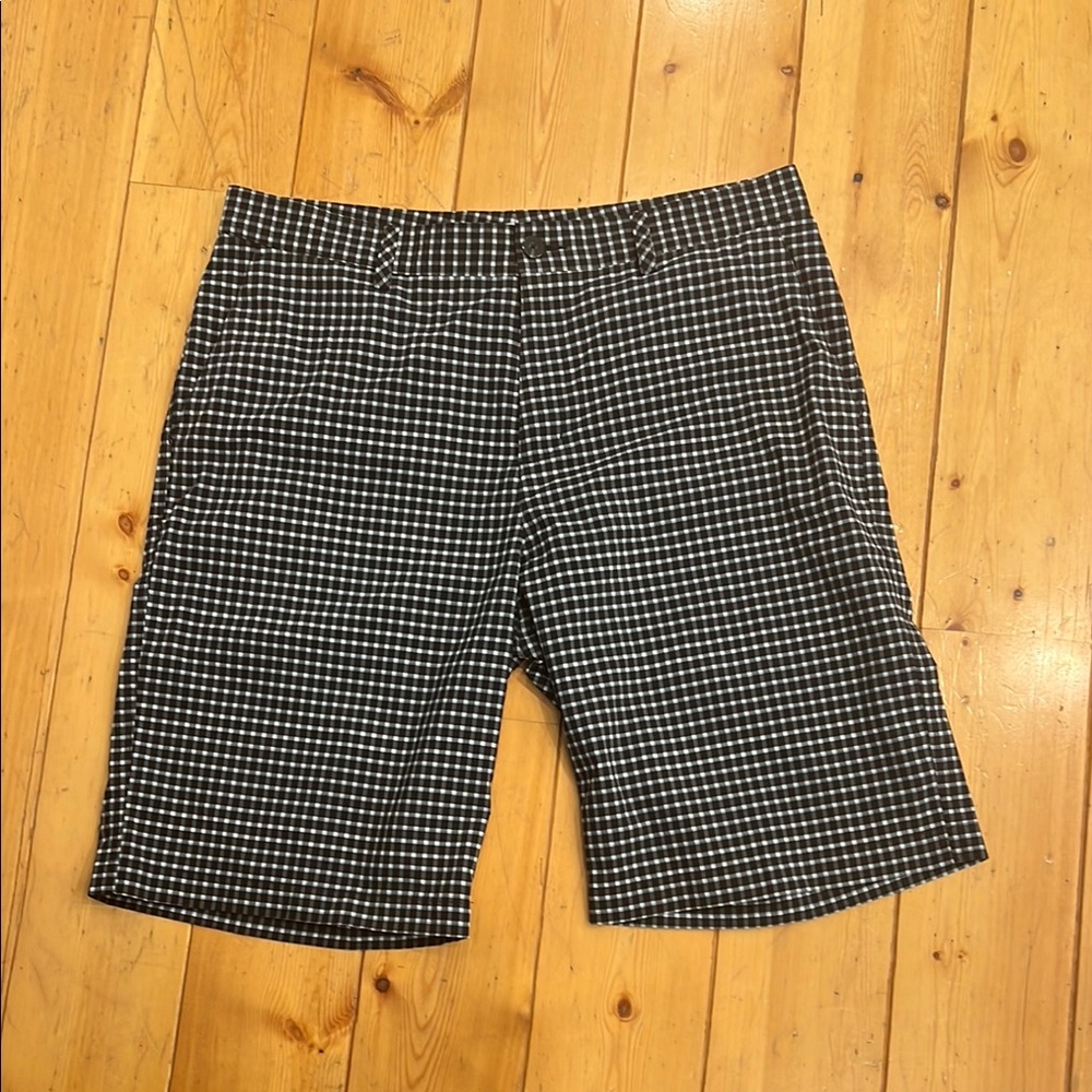 Adidas Men's Black and White Checkered Golf Shorts